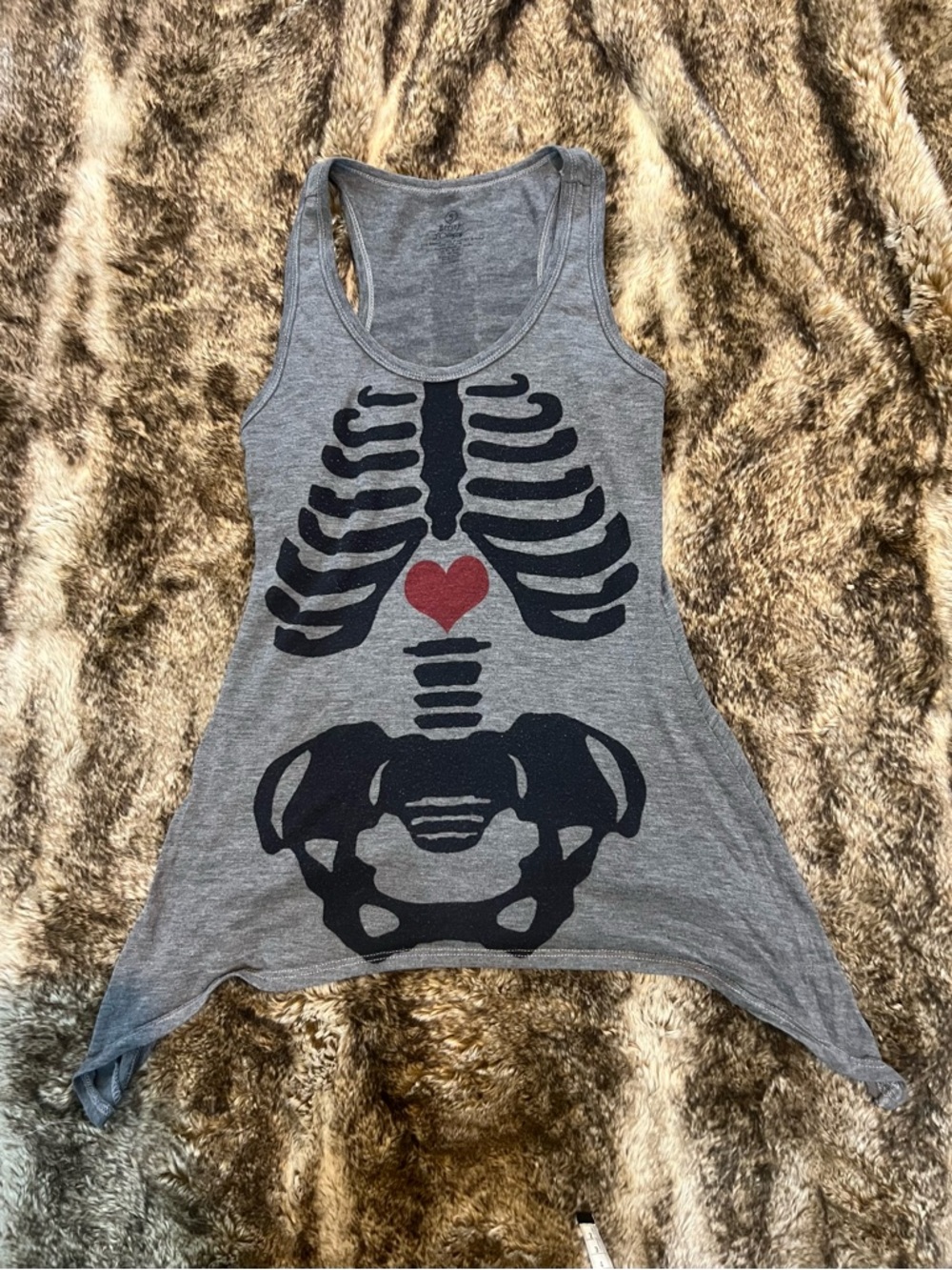 Betsey Johnson Gray Tank Top with Black Skeleton and Red Heart - Picture 3 of 4